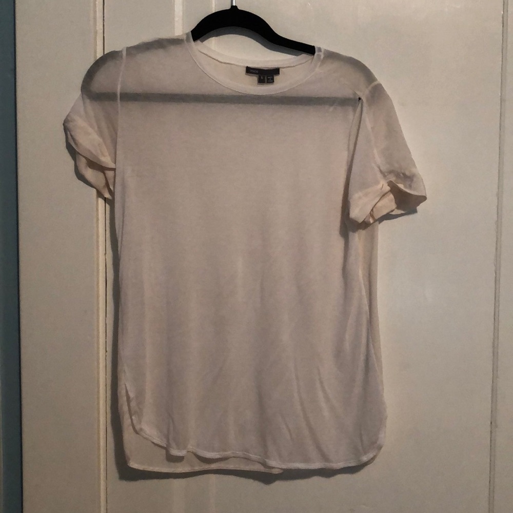 VINCE. Short sleeve white blouse tee sheer top